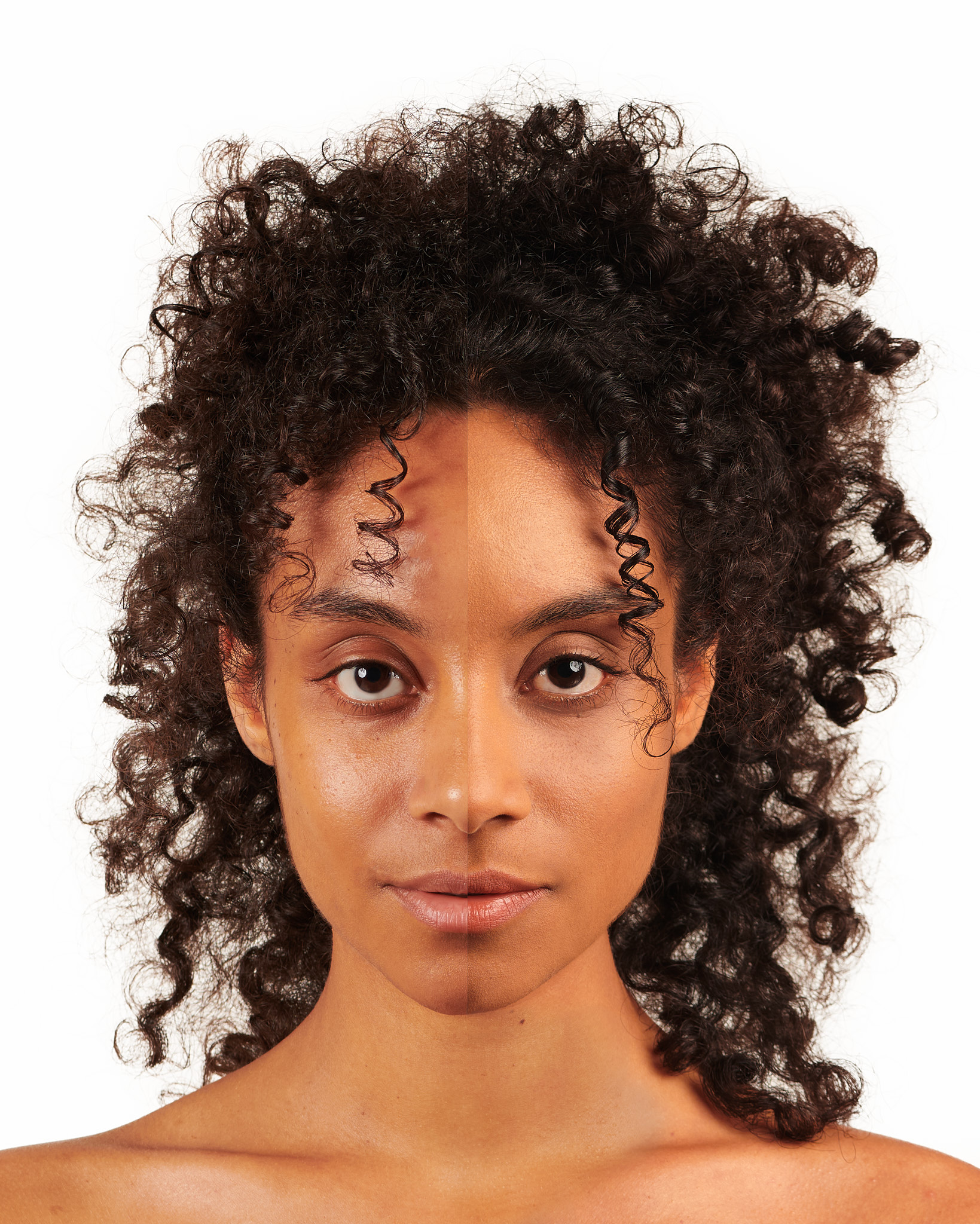 Split-face shade matching with SUPERCOVER foundation